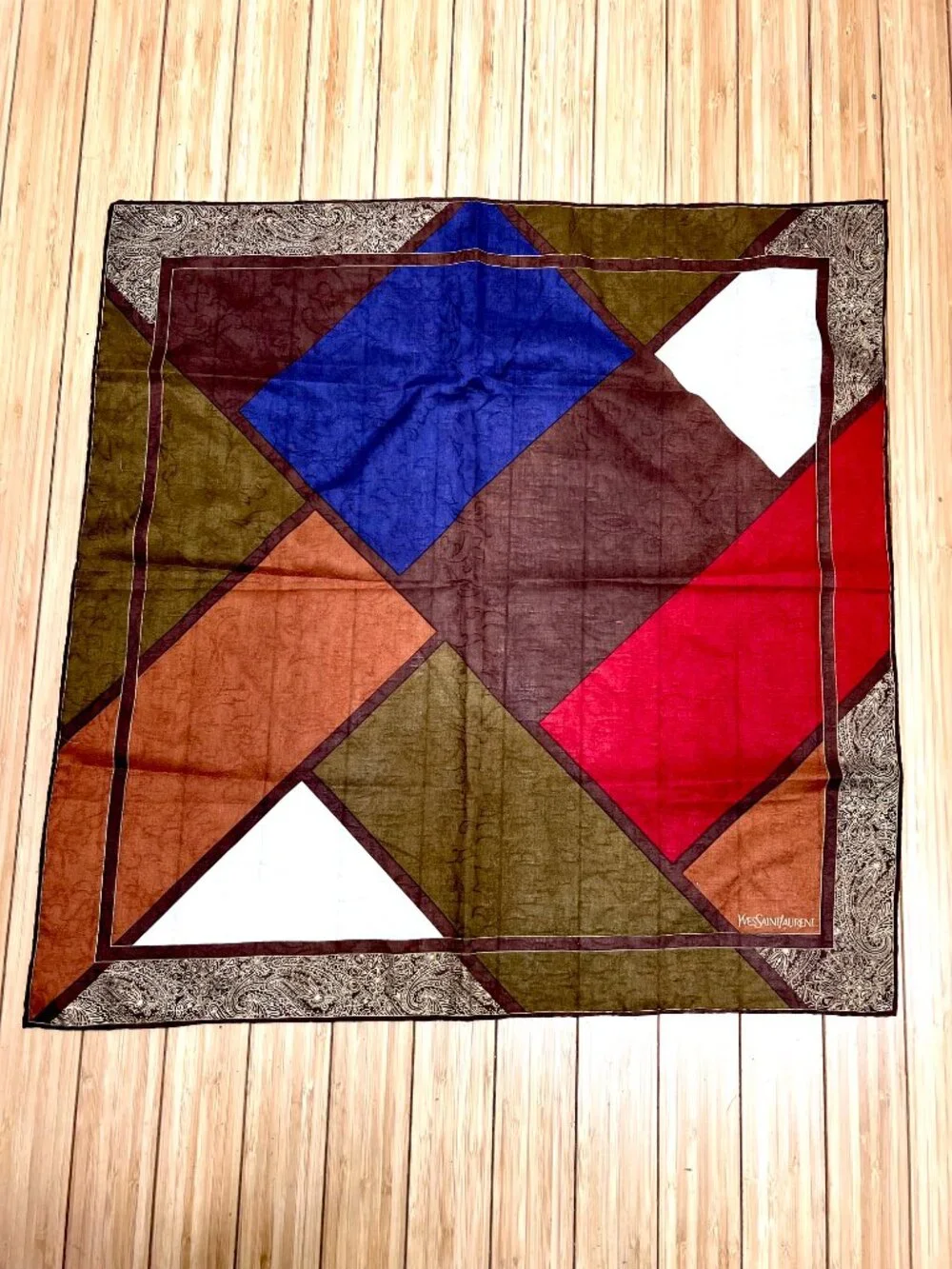 Yves Saint Laurent Silk/Cotton  Mini Scarf Brown Gold Black Blue White (28)